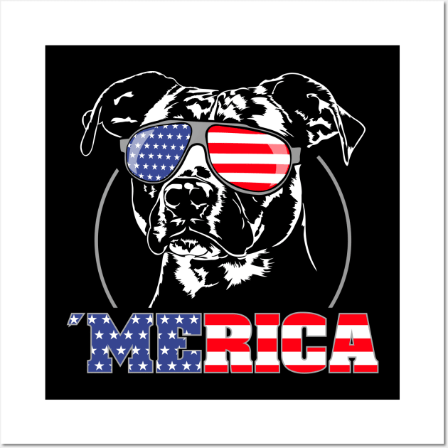 Proud Patriotic Merica Pitbull American Flag sunglasses Wall Art by wilsigns